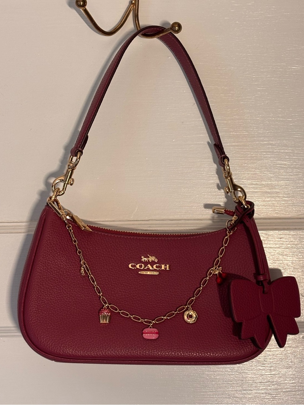 Coach Teri Mini Crossbody Dark Wine Leather Bow Charm Bag CY867
